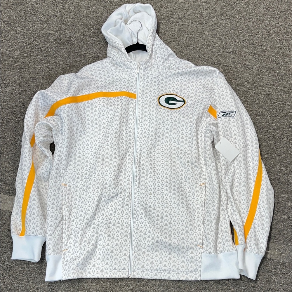REEBOK NFL GREENBAY PACKERS White and Yellow Zip-Up Hoodie